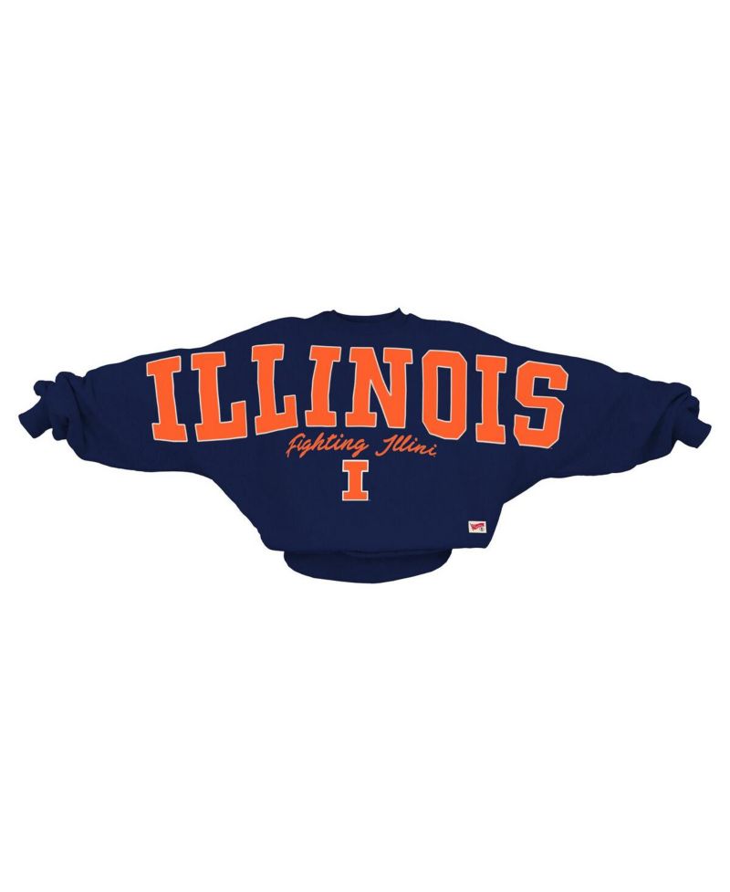 Women's Navy Illinois Fighting Illini Flannigan Oversized Dolman Pullover Sweatshirt