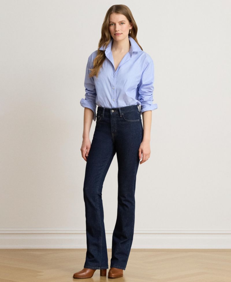 Women's Relaxed-Fit End-on-End Cotton Long-Sleeve Button-Up Shirt
