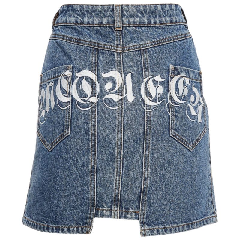 Women's Blue Embroidered Denim Mini Skirt