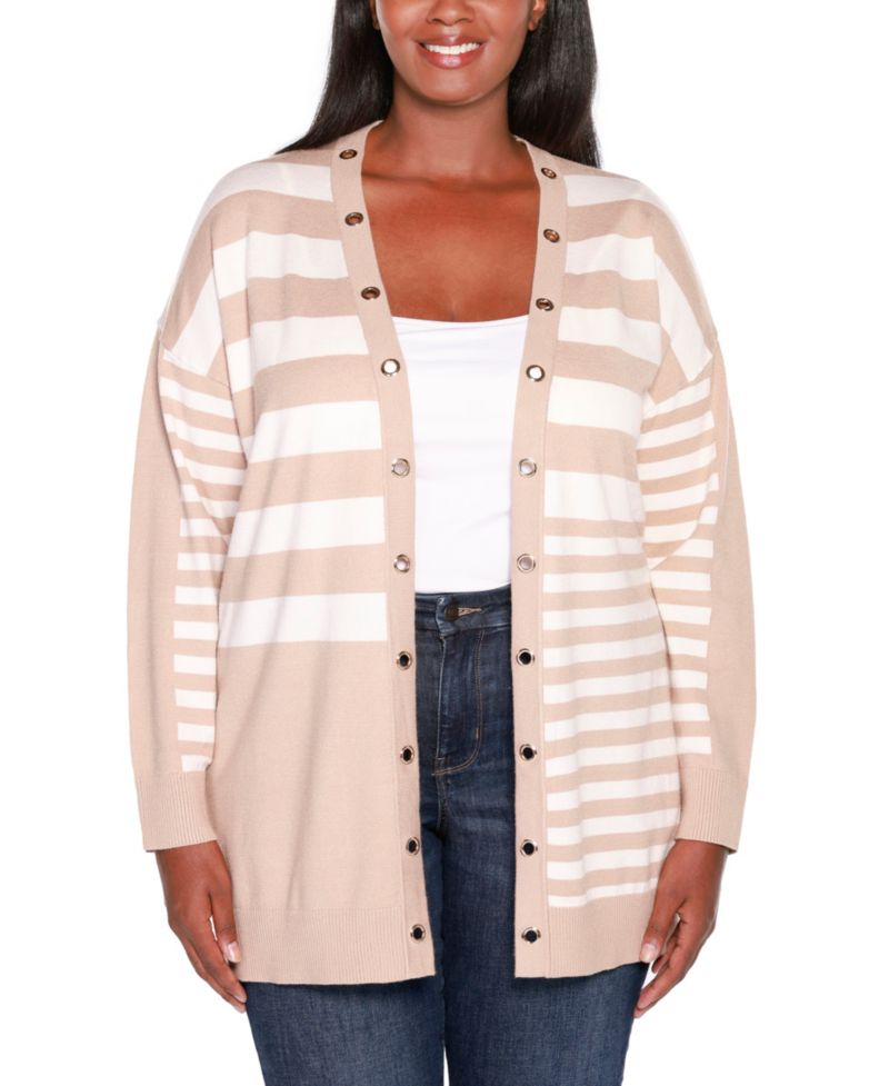 Plus Size Black Label Colorblocked Open-Front Cardigan Sweater