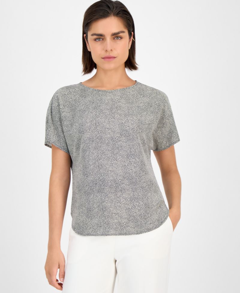 Petite Printed Boat-Neck Top
