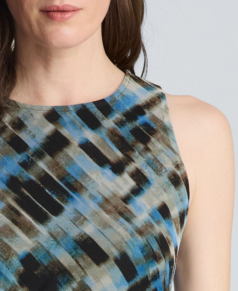 Women's Twist Front Mesh Printed Midi Dress