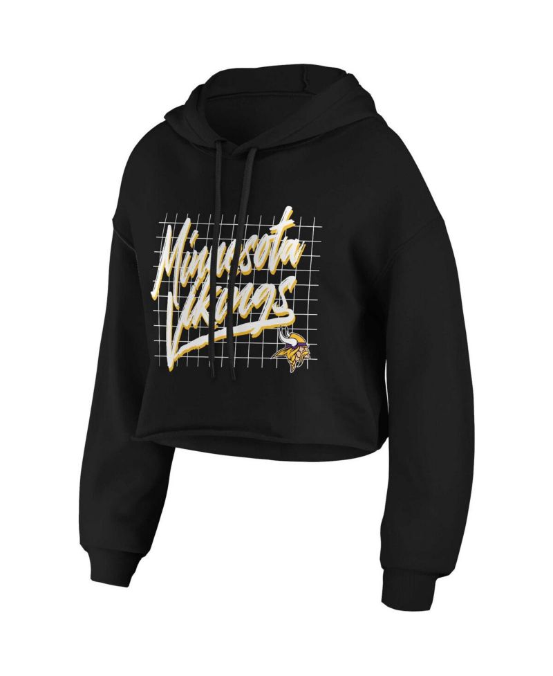 Women's Black Minnesota Vikings Domestic Cropped Pullover Hoodie