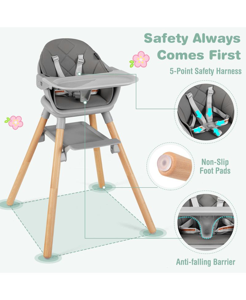 6-in-1 Convertible High Chair with Harness and Removable Tray
