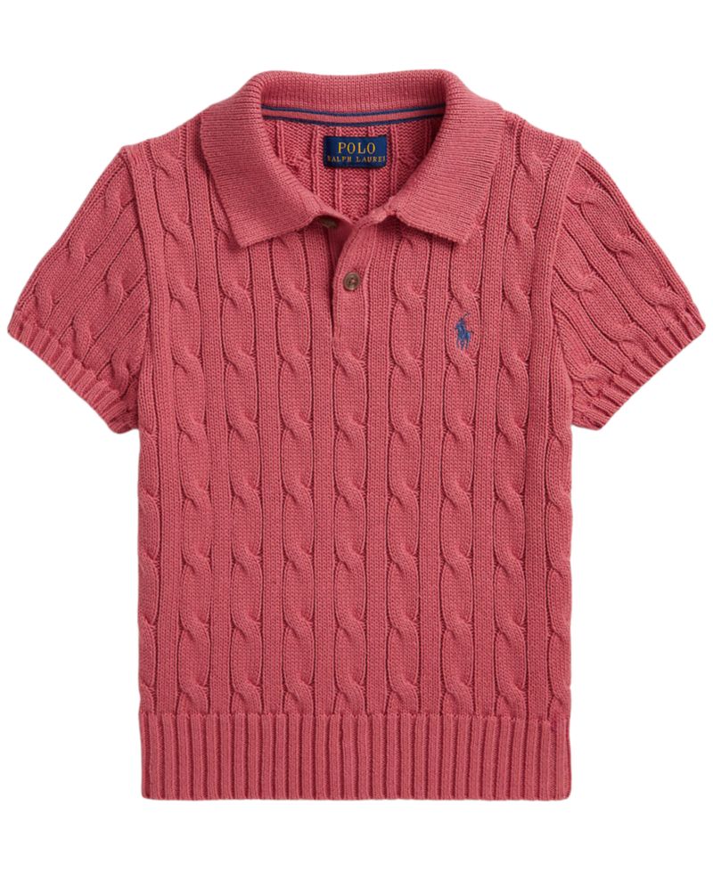 Boys' 2-7 Cable-Knit Polo Sweater