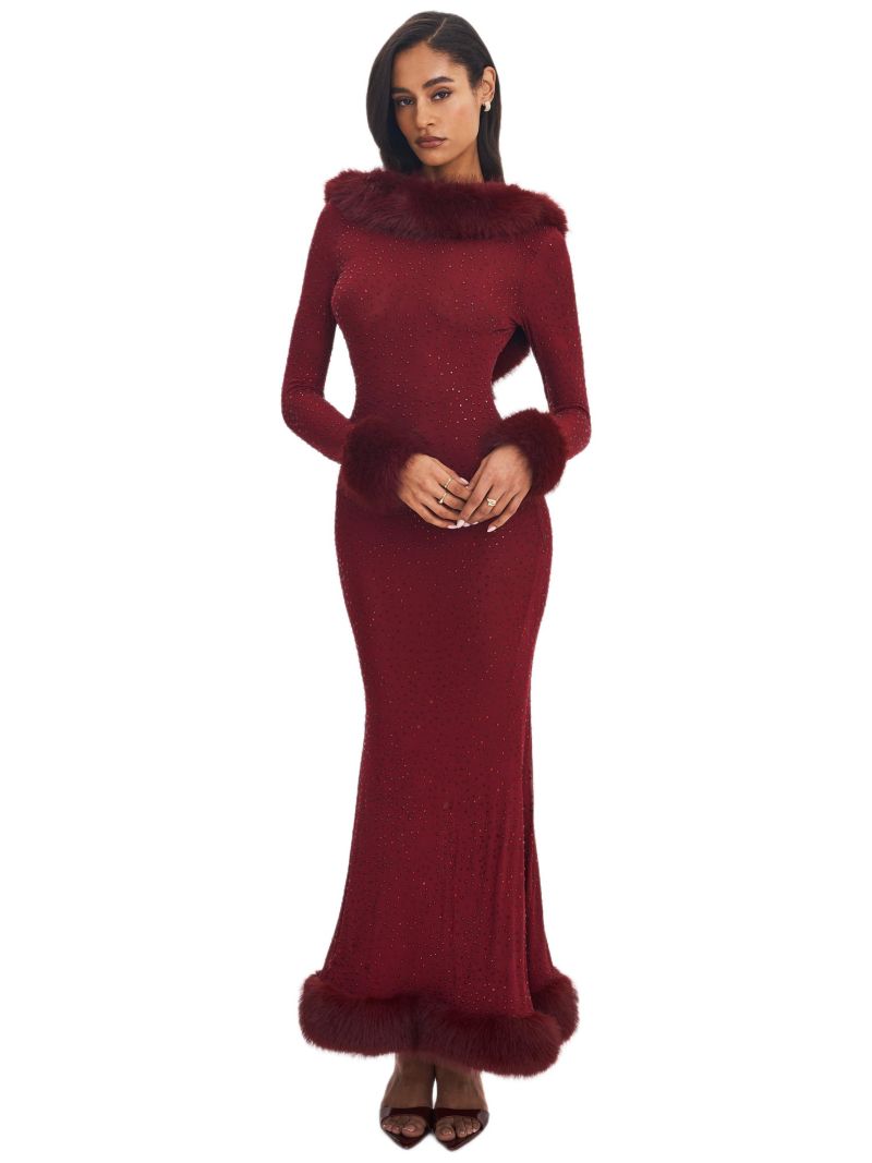 Women's Rhinestone Mesh Low Back Mermaid Gown