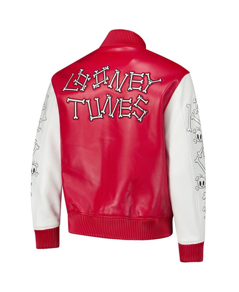 Men's Red/White Looney Tunes Tweety Bones Full-Zip Varsity Jacket