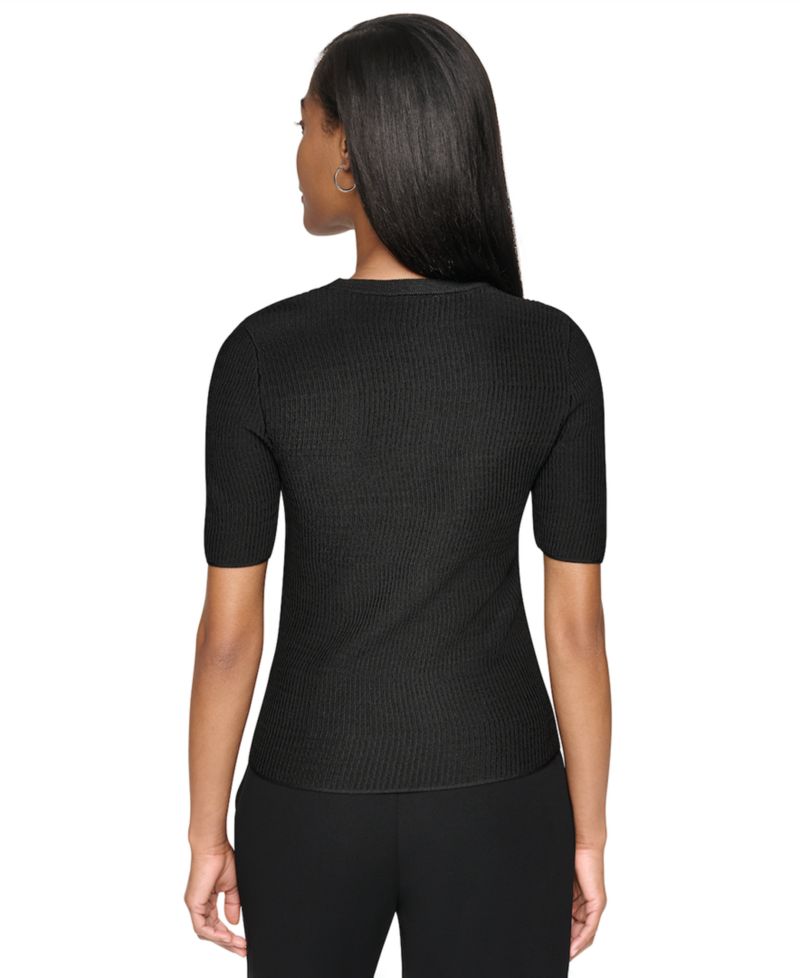 Women's Short-Sleeve Crewneck Ribbed Sweater