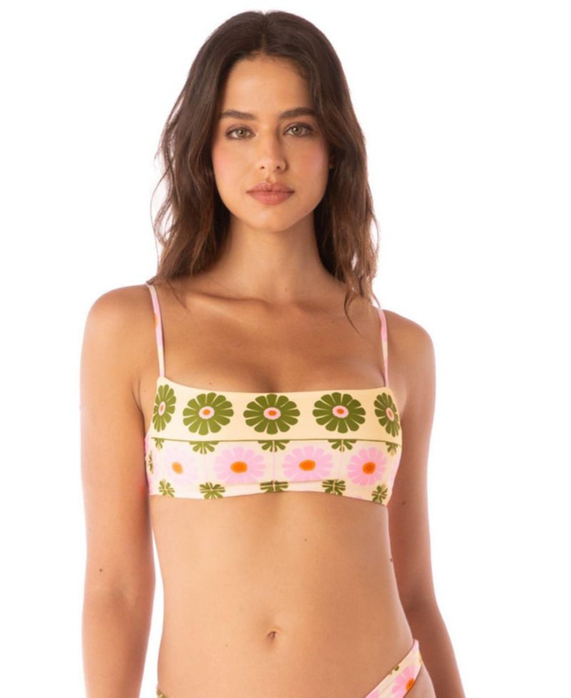 Women's Pastel Flourish Scape Athletic Reversible Bikini Top