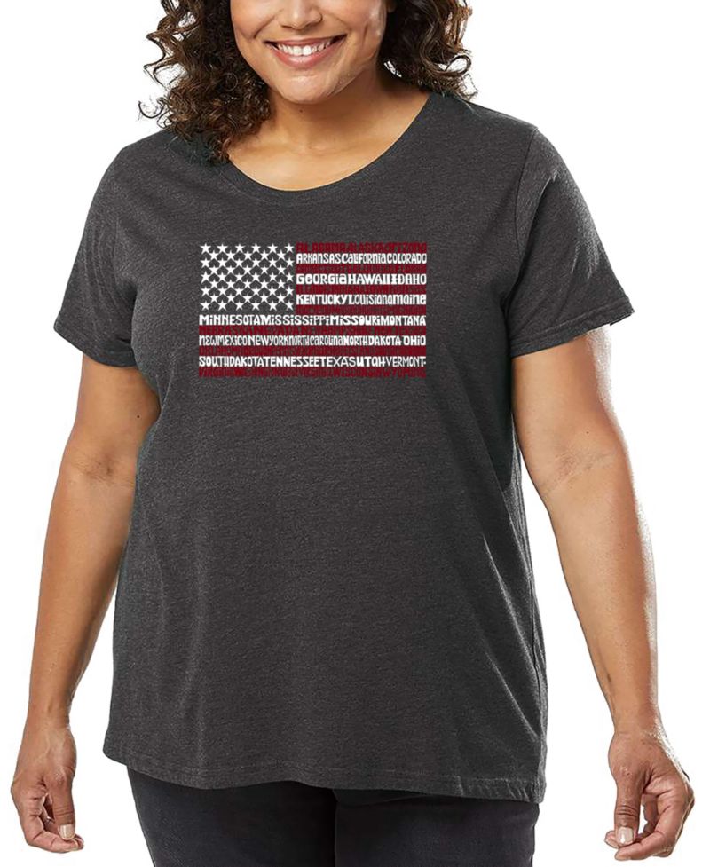 Plus Size 50 States USA Flag Word Art T-Shirt
