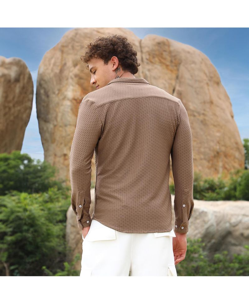 Men's Mocha Brown Hive-Textured Shirt