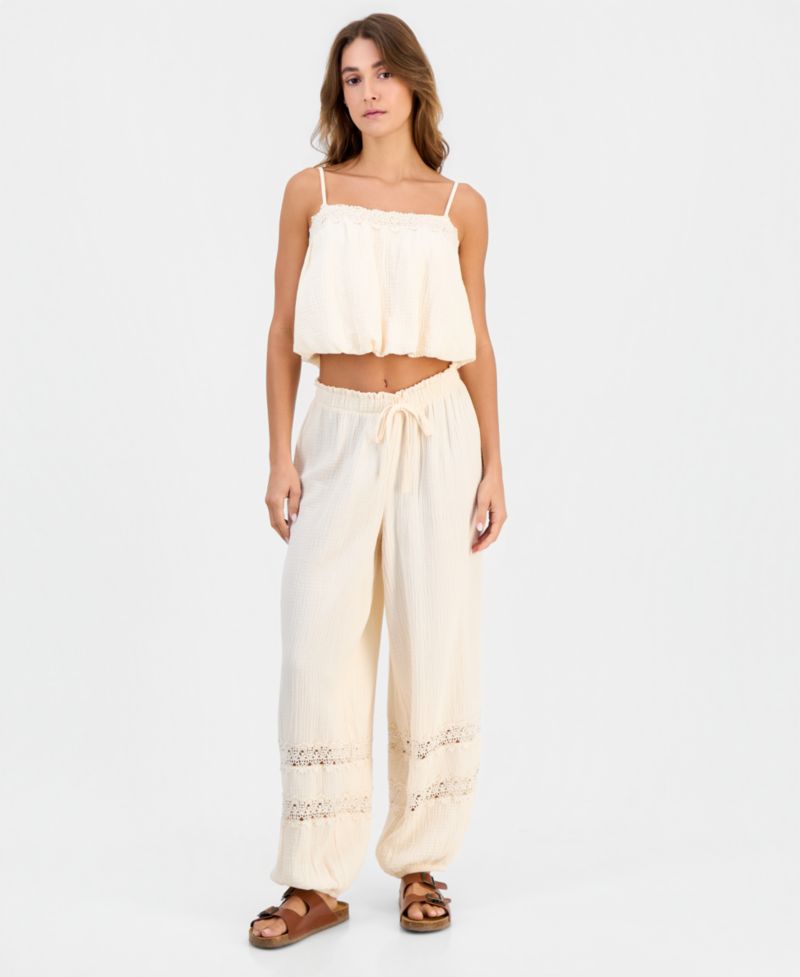 Women's Cotton Crochet-Trim Jogger Pants