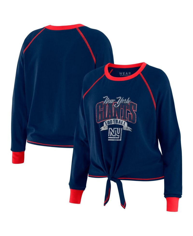 Women's Navy/Red New York Giants Tie-Front Long Sleeve Top