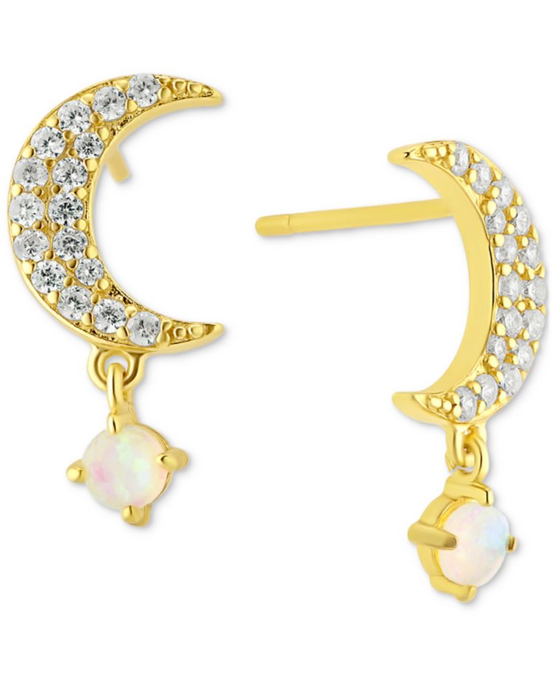 Pav&eacute; Moon & Opal Star Drop Earrings in 18k Gold-Plated Sterling Silver