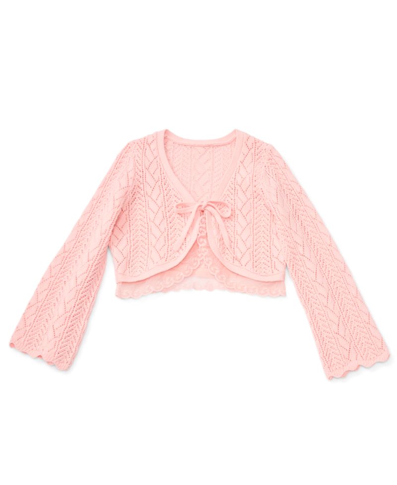 Girls' 7-16 Long-Sleeve Tie-Front Pointelle Cardigan