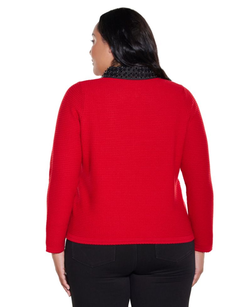 Plus Size Embellished Long Sleeve Cardigan Sweater