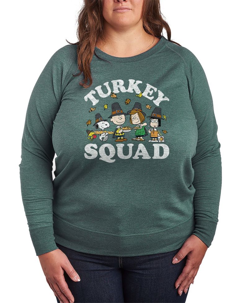 Plus Size Peanuts Gang Thanks Giving Turkey Squad French Terry Long Sleeve T-Shirt