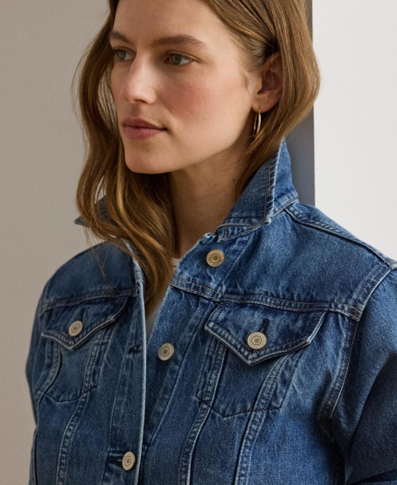 Women's Buttoned Placket Denim Trucker Jacket