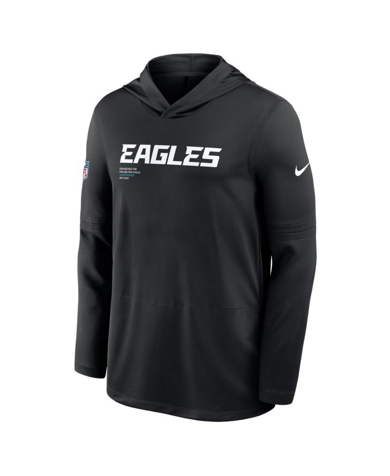 Men's Black Philadelphia Eagles Sideline Pure Fury Performance Long Sleeve Hoodie T-Shirt