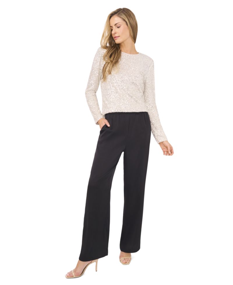 Women's Long Sleeve Crew Neck Sequin Blouse