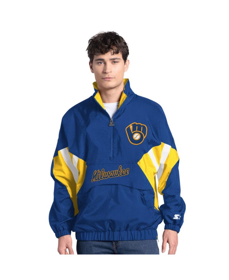 Men's Royal Milwaukee Brewers Cooperstown Chief Half-Zip Pullover Hoodie