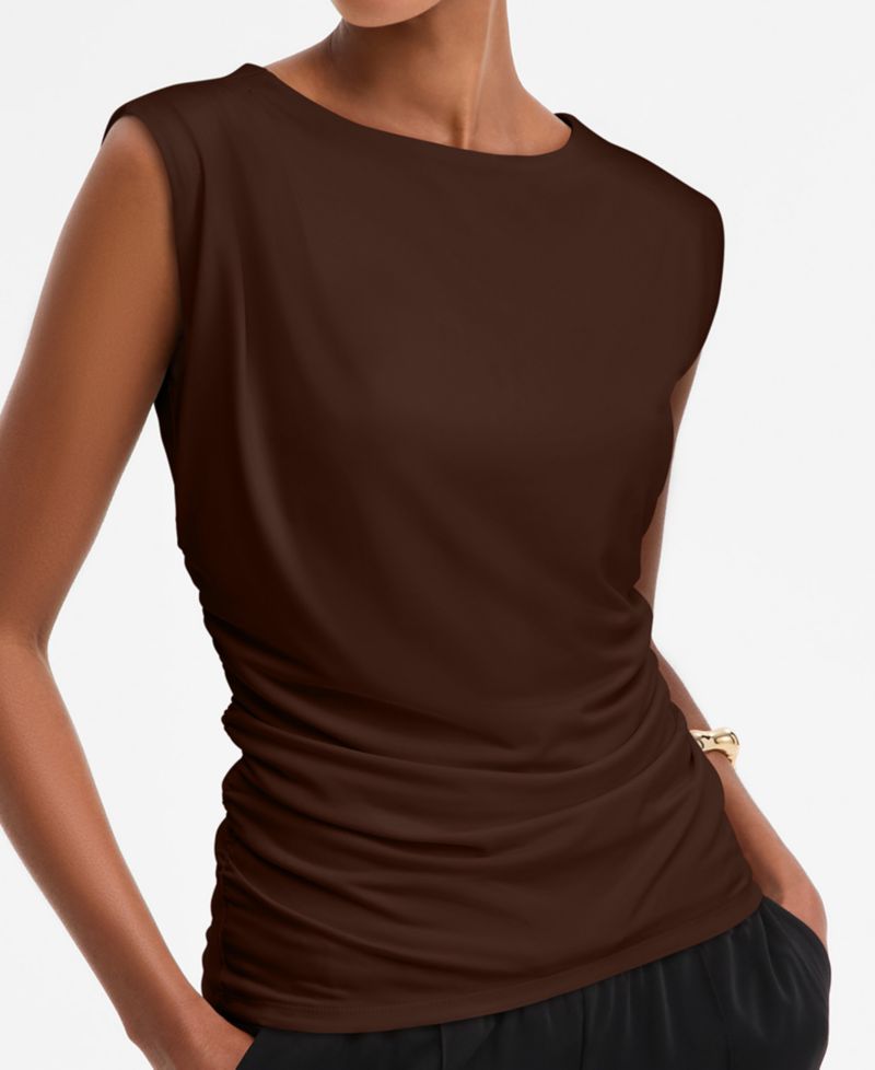 Women's Sleeveless Ruched Boatneck Knit Top