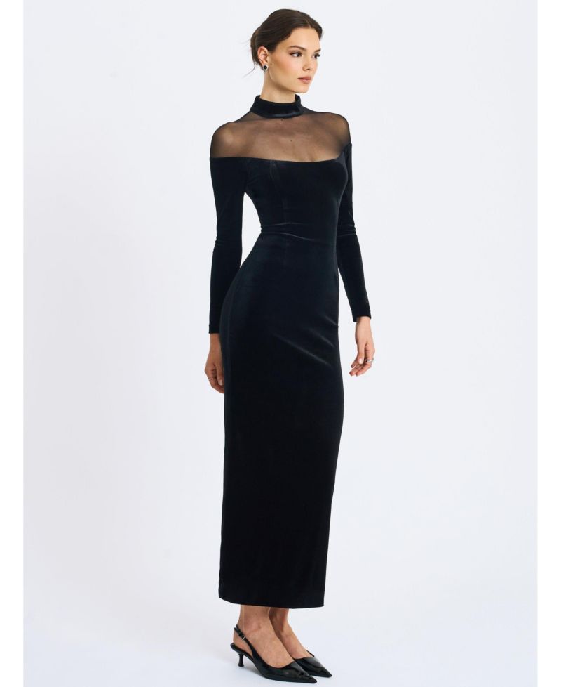 Women's Blair Black Sheer Mock Neck Maxi Dress