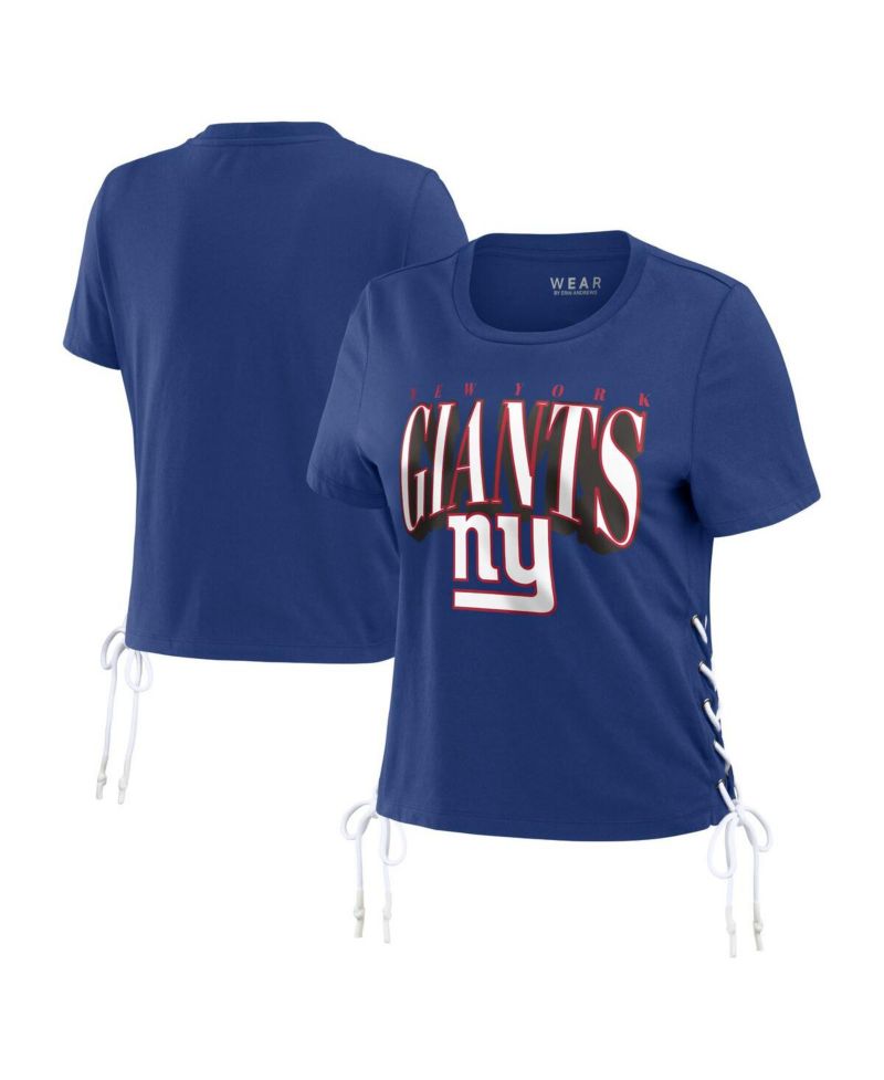 Women's Royal New York Giants Lace Up Side Modest Cropped T-Shirt