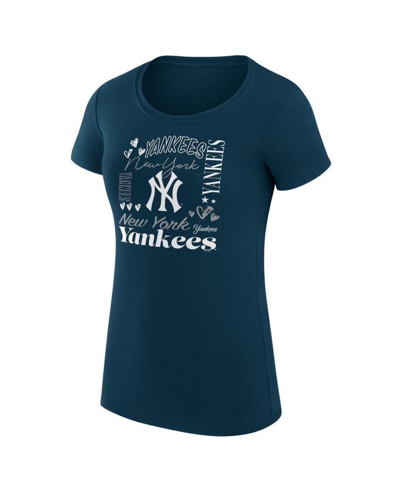 Women's Navy New York Yankees Super-Slim Fit Lightweight Collage Team Graphic Crew Neck T-Shirt