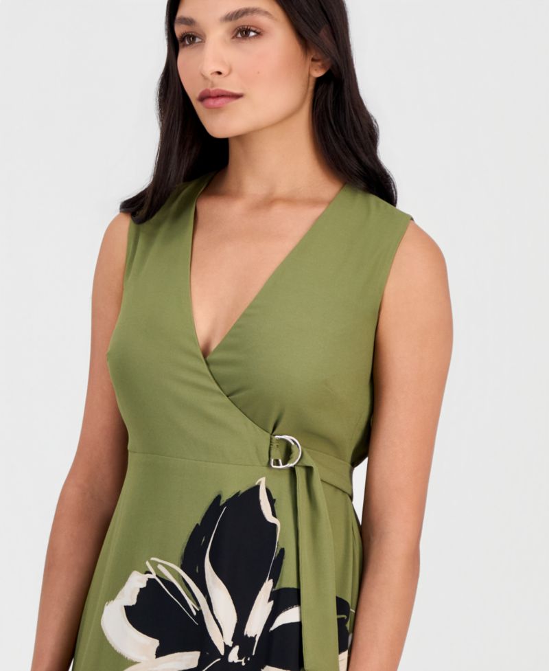 Petite Faux-Wrap A-Line Midi Dress