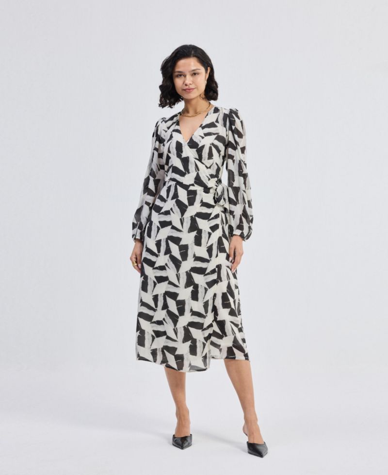 Women's Midi Wrap Dress in Abstract Mosaic