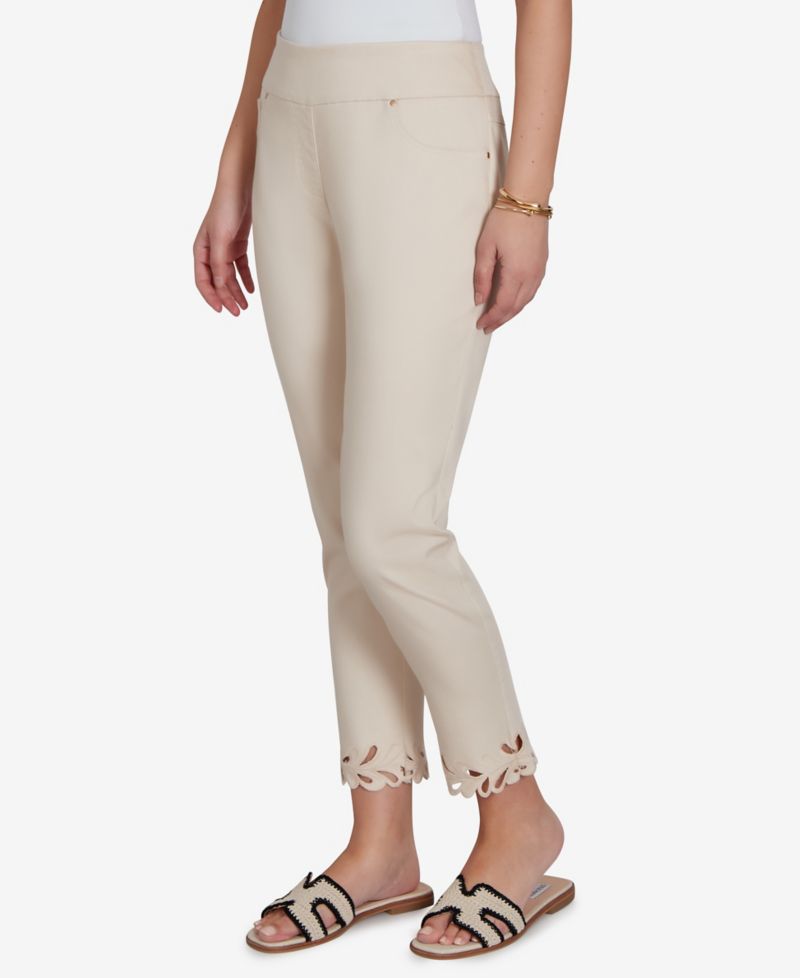 Petite Embroidered Cutout Denim Ankle Pants