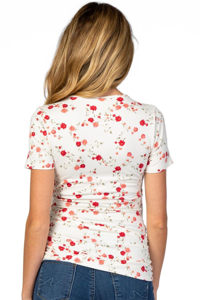 Women's Ivory Floral Wrap Fitted Maternity/Nursing Top