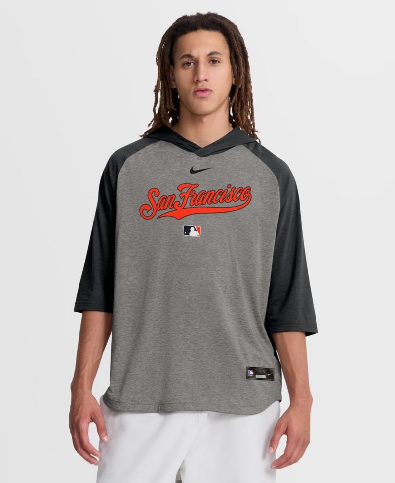 Men's Black San Francisco Giants Authentic Collection Flux Dri-FIT Raglan 3/4-Sleeve Hooded T-Shirt