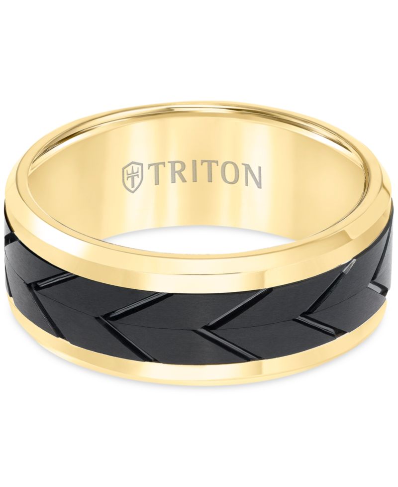 Men's Black Tread Design Band in Tungsten Carbide