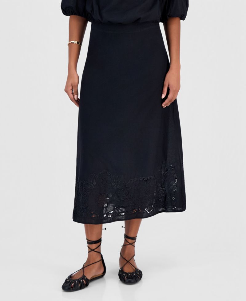 Women's Floral Lace-Trim Midi Skirt
