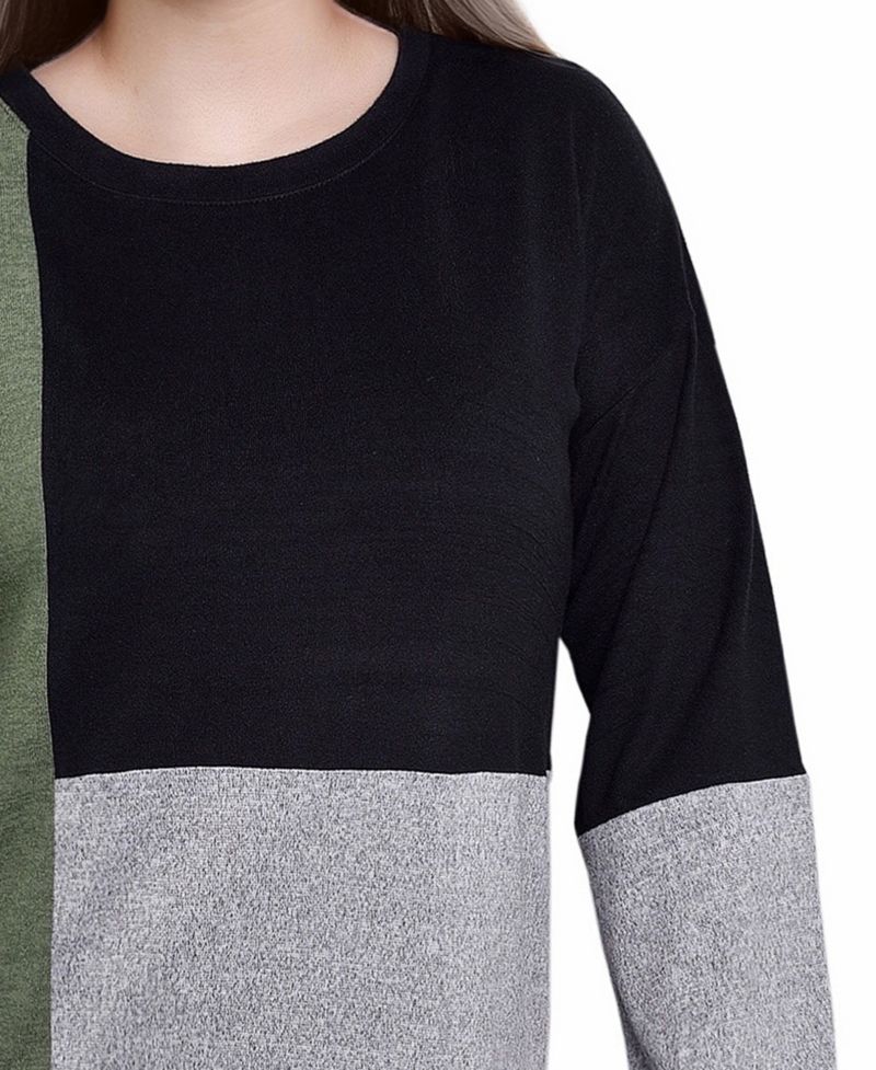 Petite Long Sleeve Colorblocked Boat Neck Top