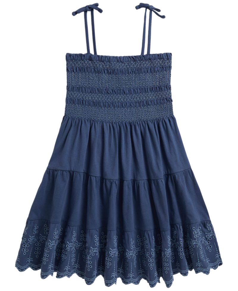 Girls' 2T-6X Smocked Eyelet Cotton Jersey Dress