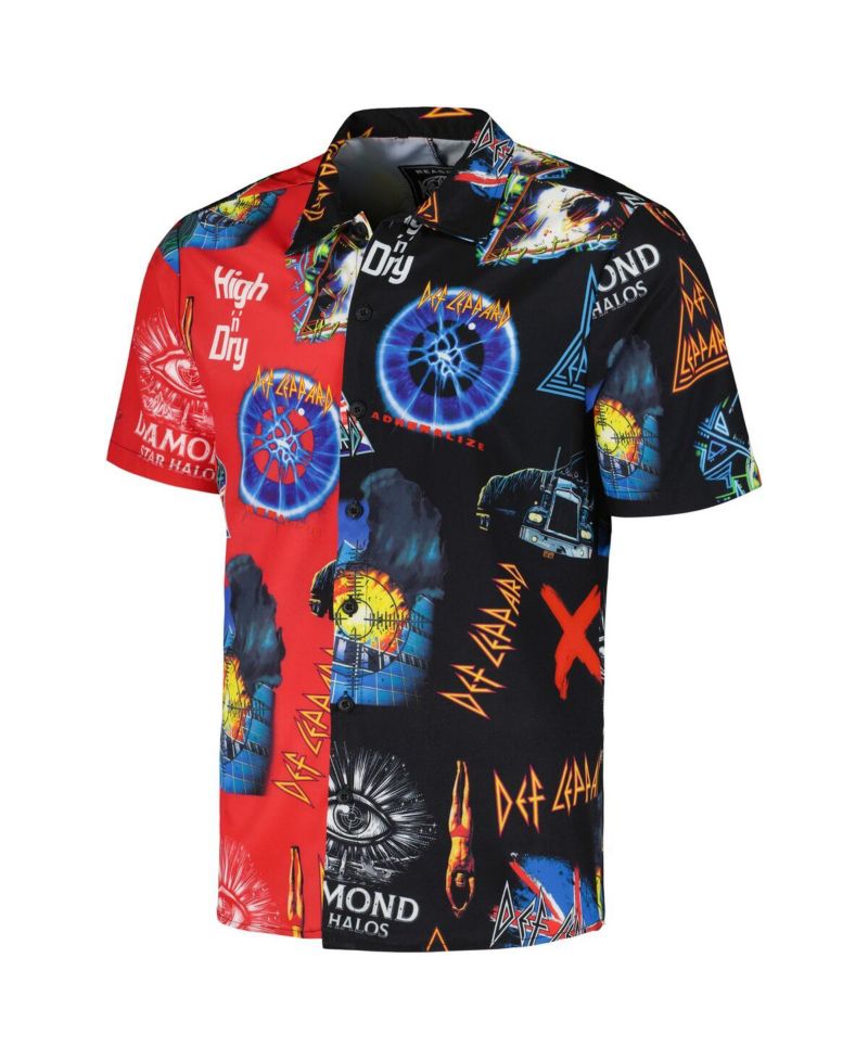 Men's and Women's Black, Red Def Leppard All-Over Print Woven Button-Up Shirt