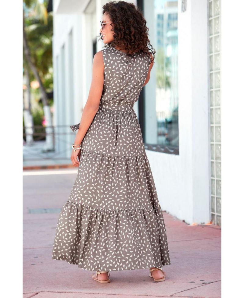Women's Printed Tiered Elastic-Waist Maxi Dress