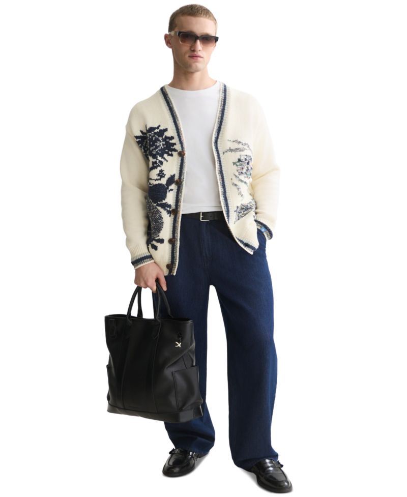 Men's Cotton-Blend Oversized Intarsia Cardigan