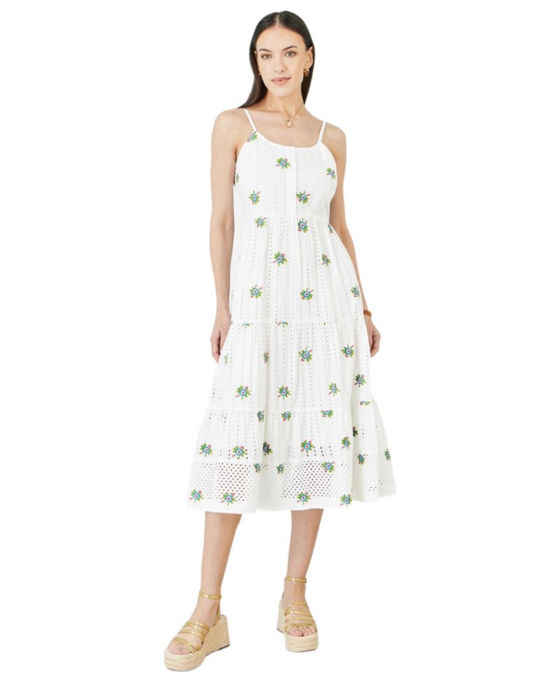 Women's Embroidered Broderie Midi Sun Dress