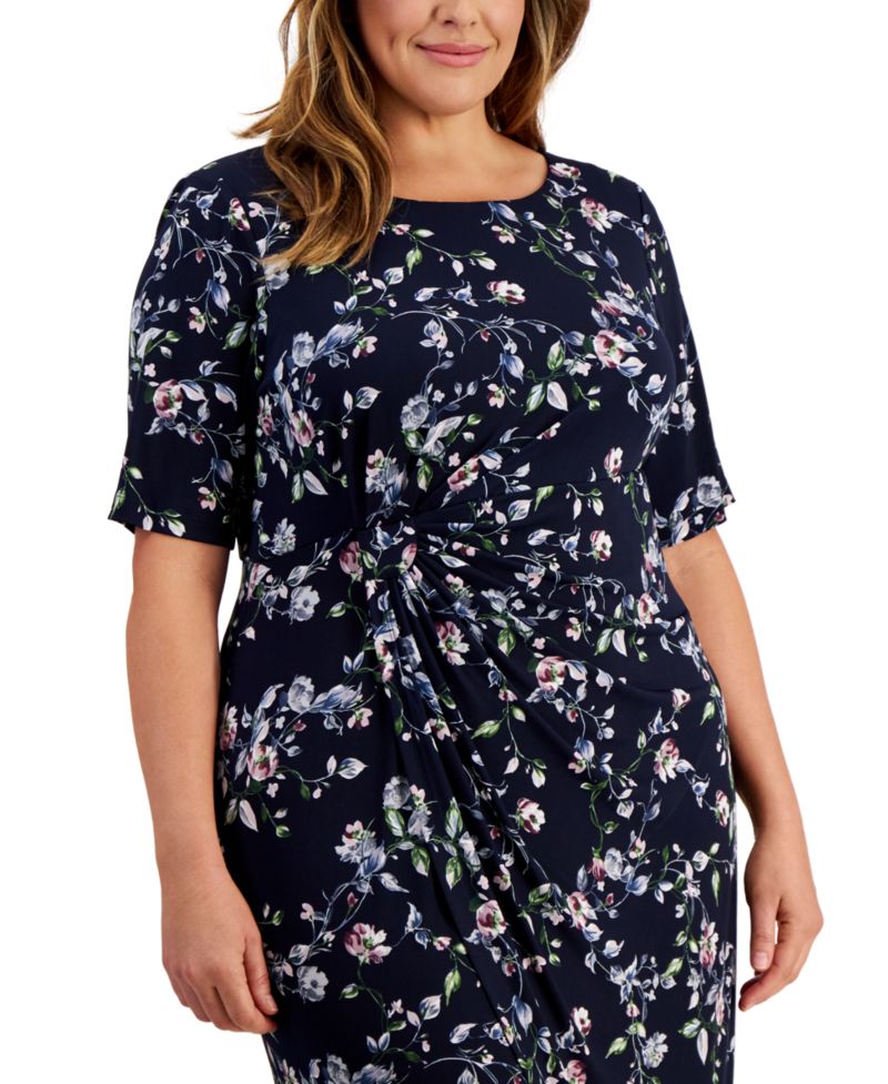 Plus Size Floral-Print Faux-Wrap Dress