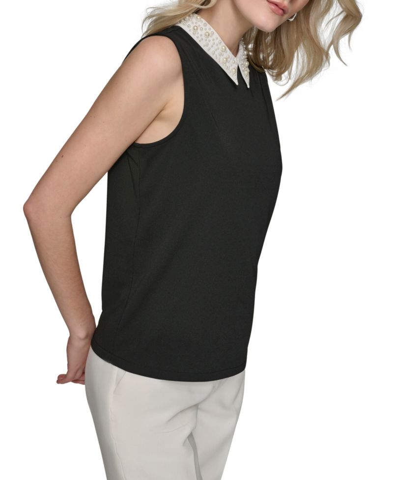 Petite Embellished Collar Sleeveless Blouse