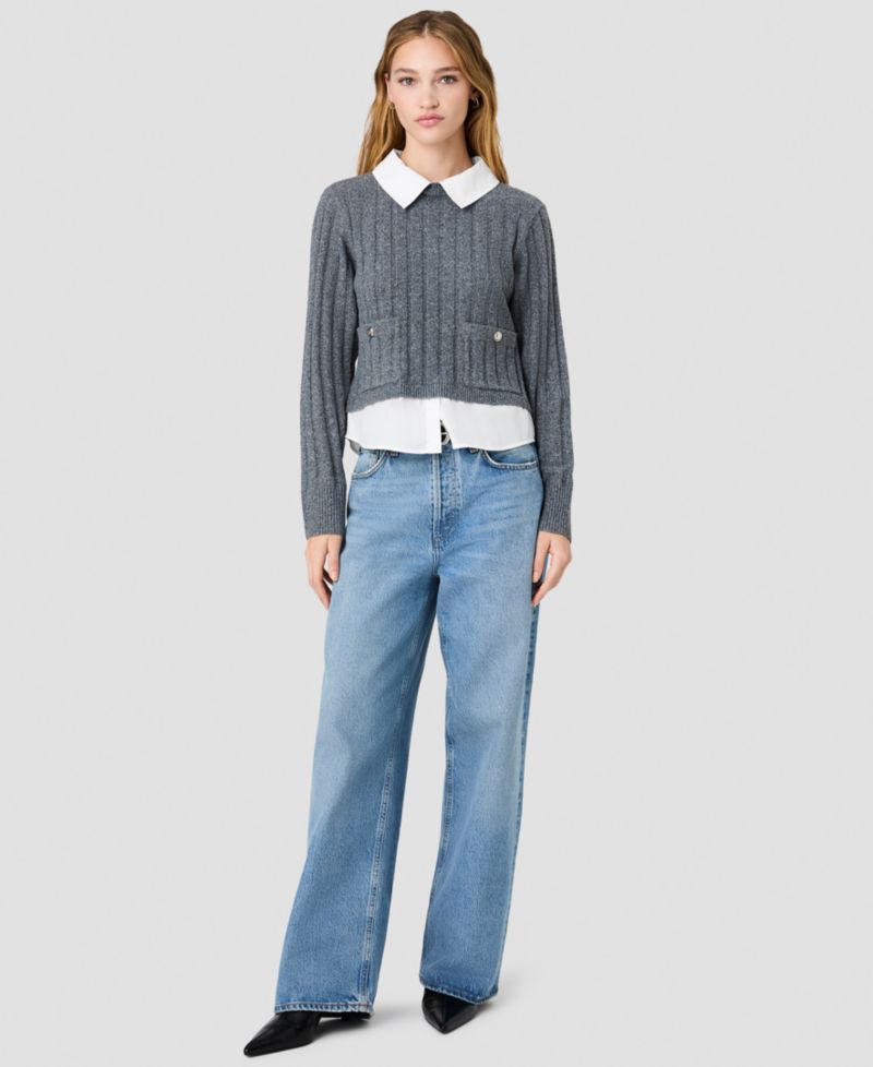 Women's Collared Keyhole Long-Sleeve Top