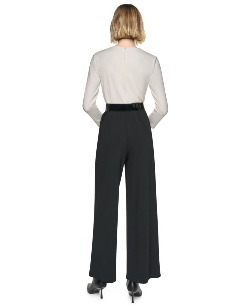 Women's 3/4 Sleeve Wide-Leg Surplice Jumpsuit