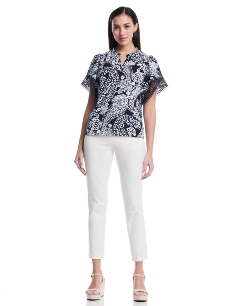 Petite Paisley Crochet Trim Pants