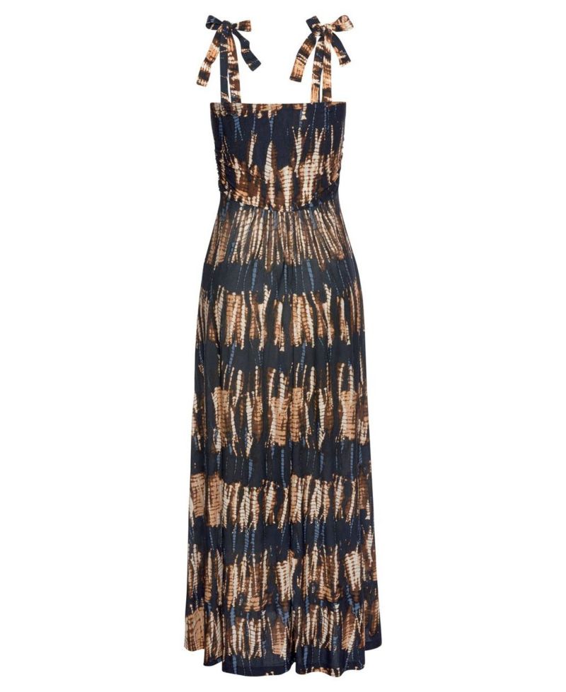 Women's Viscose Tropical Print Tie Strap Slit Halter-Neck Maxi Dress