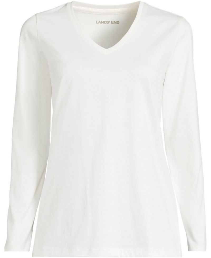 Petite Relaxed Supima Cotton Long Sleeve V-Neck T-Shirt