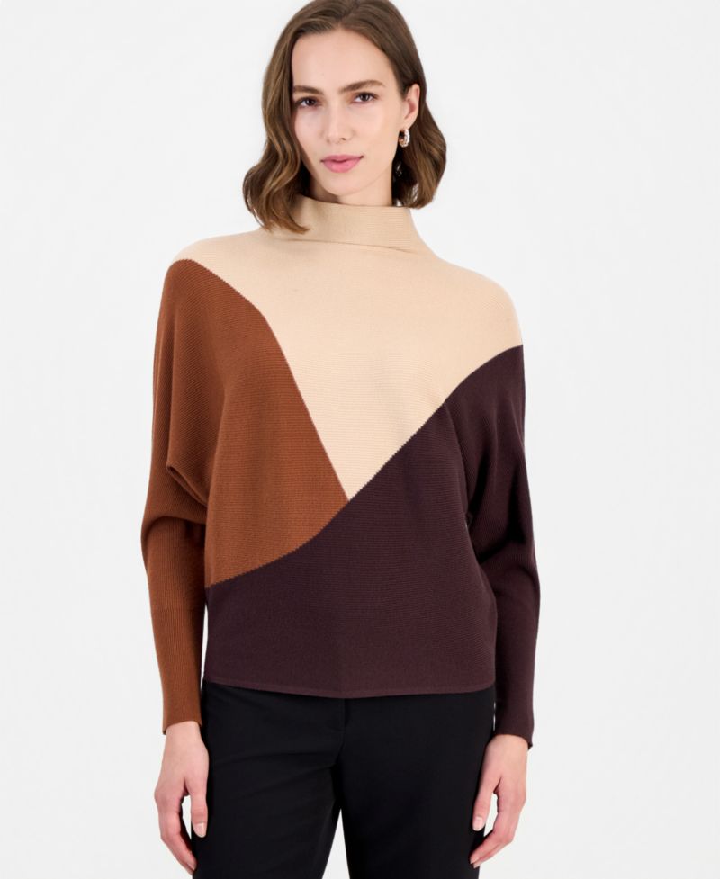 Women's Colorblock Dolman-Sleeve Funnel-Neck Pullover
